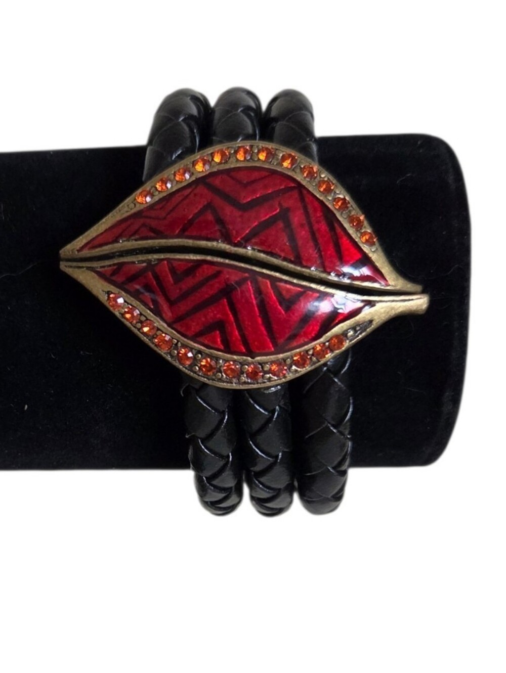 bohemian-style cuff braided bracelet with enamel centerpiece